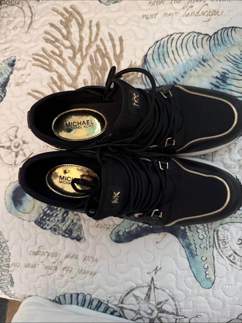Michael Kors Black Sneakers with Gold Accents